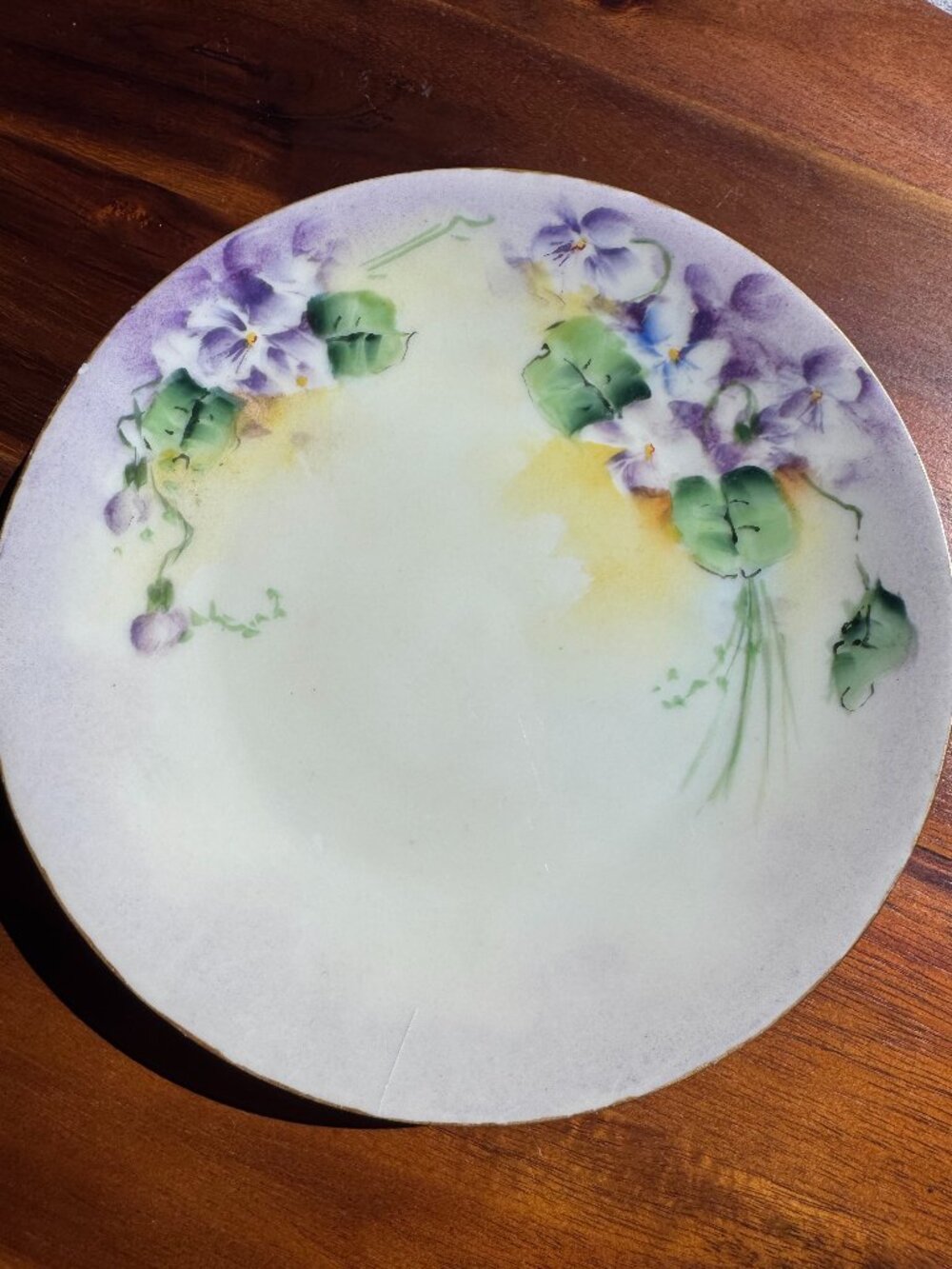 Antique Hutschenreuther Favorite Bavaria Violet Saucer, Hand-Painted Porcelain